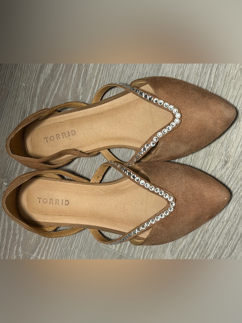 torrid Tan Suede Rhinestone Trim Flats